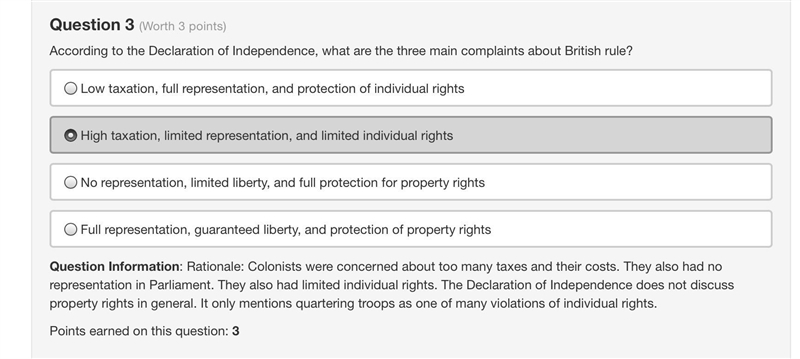 According to the Declaration of Independence, what are the three main complaints about-example-1