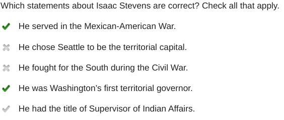 Which statements about Isaac Stevens are correct? Check all that apply. He served-example-1