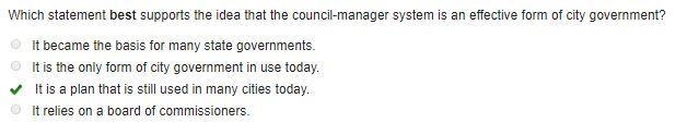 Which statement best supports the idea that the council-manager system is an effective-example-1