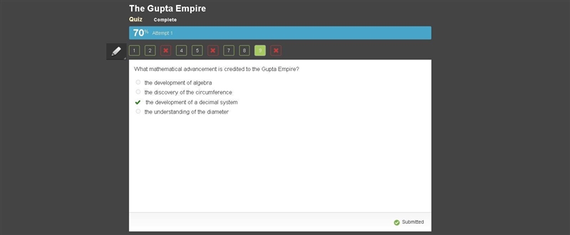 What mathematical advancement is credited to the Gupta Empire? the development of-example-1