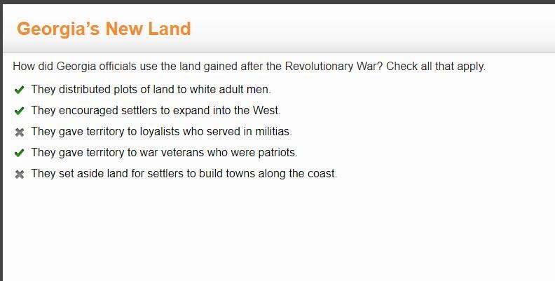 How did Georgia officials use the land gained after the Revolutionary War? Check all-example-1