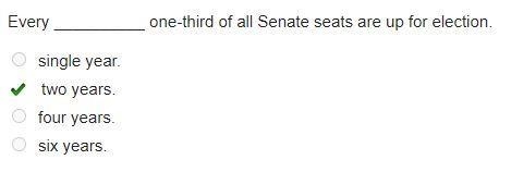 Every __________ one-third of all Senate seats are up for election.-example-1