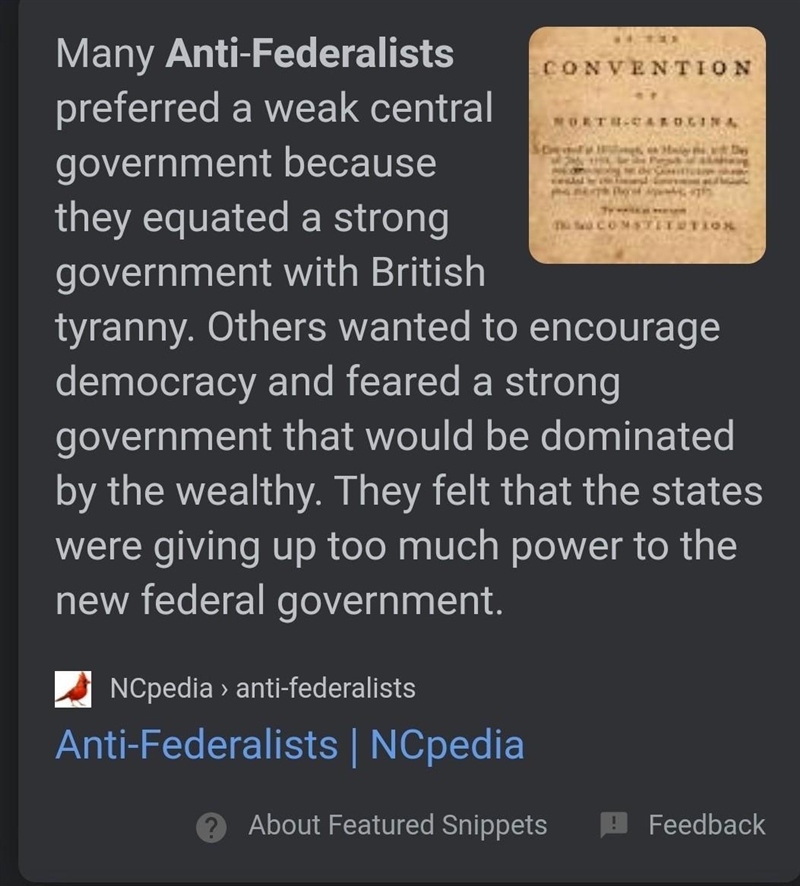 When the Constitution was presented for ratification, what position did Antifederalists-example-1