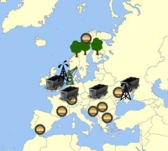 According to the map above, which part of Europe is the largest coal-producing region-example-1