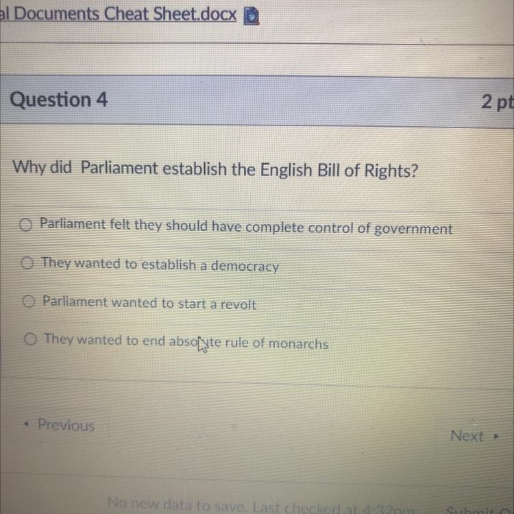 Why did Parliament establish the English Bill of Rights?-example-1