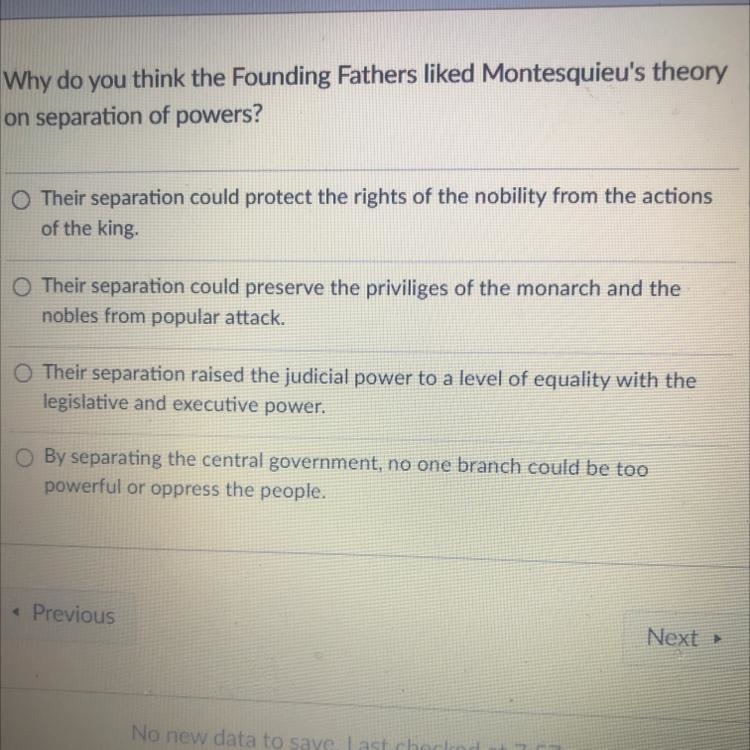 Why do you think the Founding Fathers liked Montesquieu’s theory on separation of-example-1