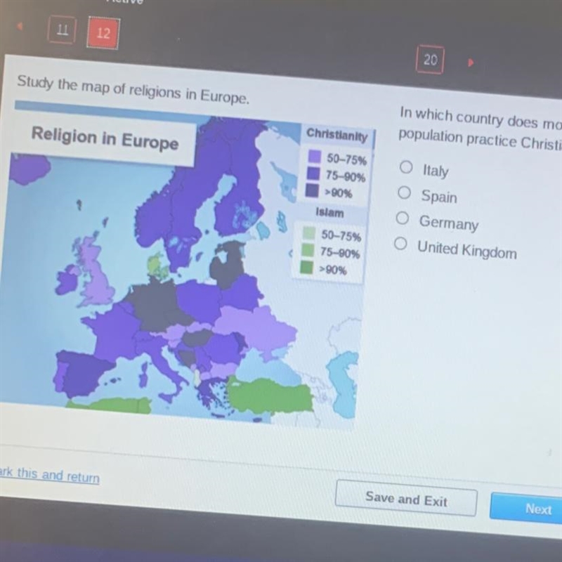 Study the map of religions in Europe. In which country does more than 90 percent of-example-1