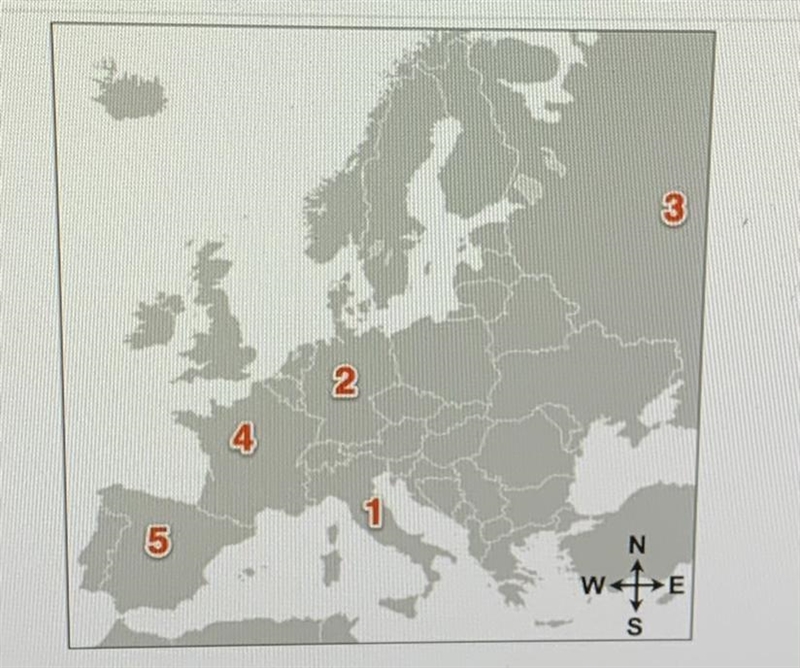 What is the name of the country represented by the number 5? eso) A) France B) Italy-example-1