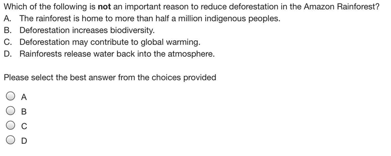 Which of the following is not an important reason to reduce deforestation in the Amazon-example-1