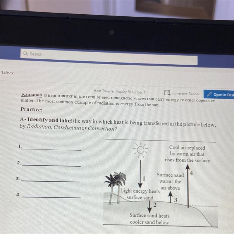 Identify and label the way in which heat is being transferred in the picture below-example-1