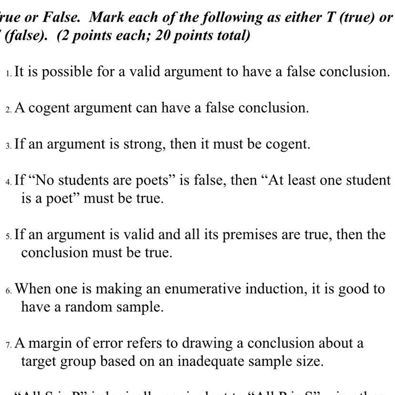 True or false: it is possible for a valid argument to have a false conclusion-example-1