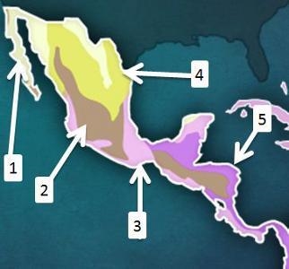 The semiarid climate region is labeled with the number _____ on the map above. A. 1 B-example-1