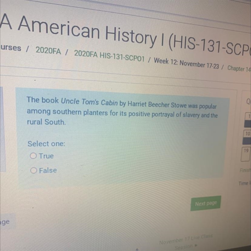 The book Uncle Tom's Cabin by Harriet Beecher Stowe was popular among southern planters-example-1