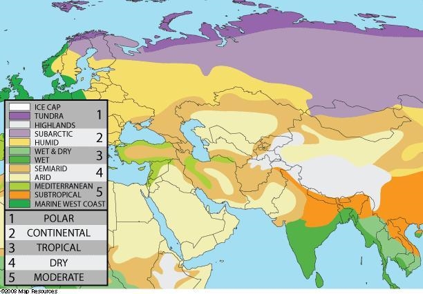 Review the Climate Map and determine which area is least likely to have a large population-example-1