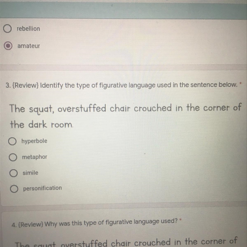 What type of figurative language used in the sentence. The squat,overstuffed chair-example-1