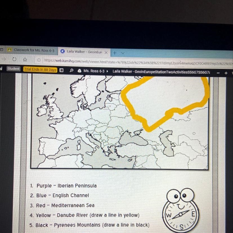 IMPORTANT PLACES IN EUROPE Directions: Color the map based on the prompts below.-example-1