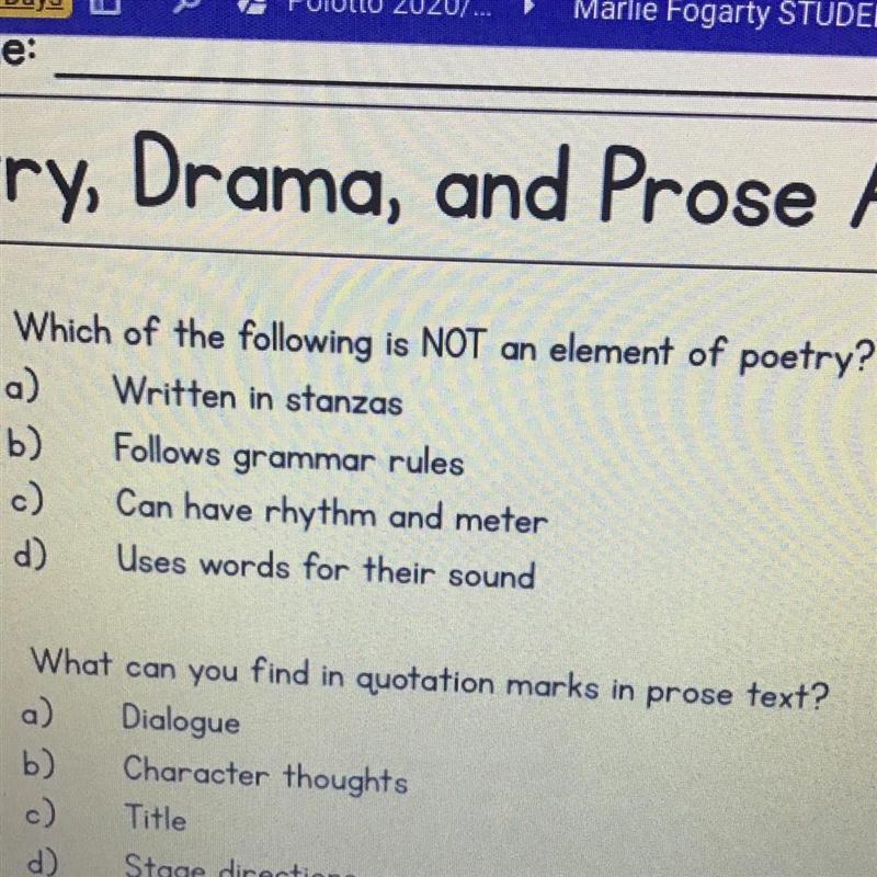 Whats the answer for the element pf poetry?-example-1