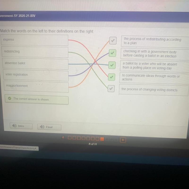 Match the words on the left to definitions on the right express the process of redistributing-example-1