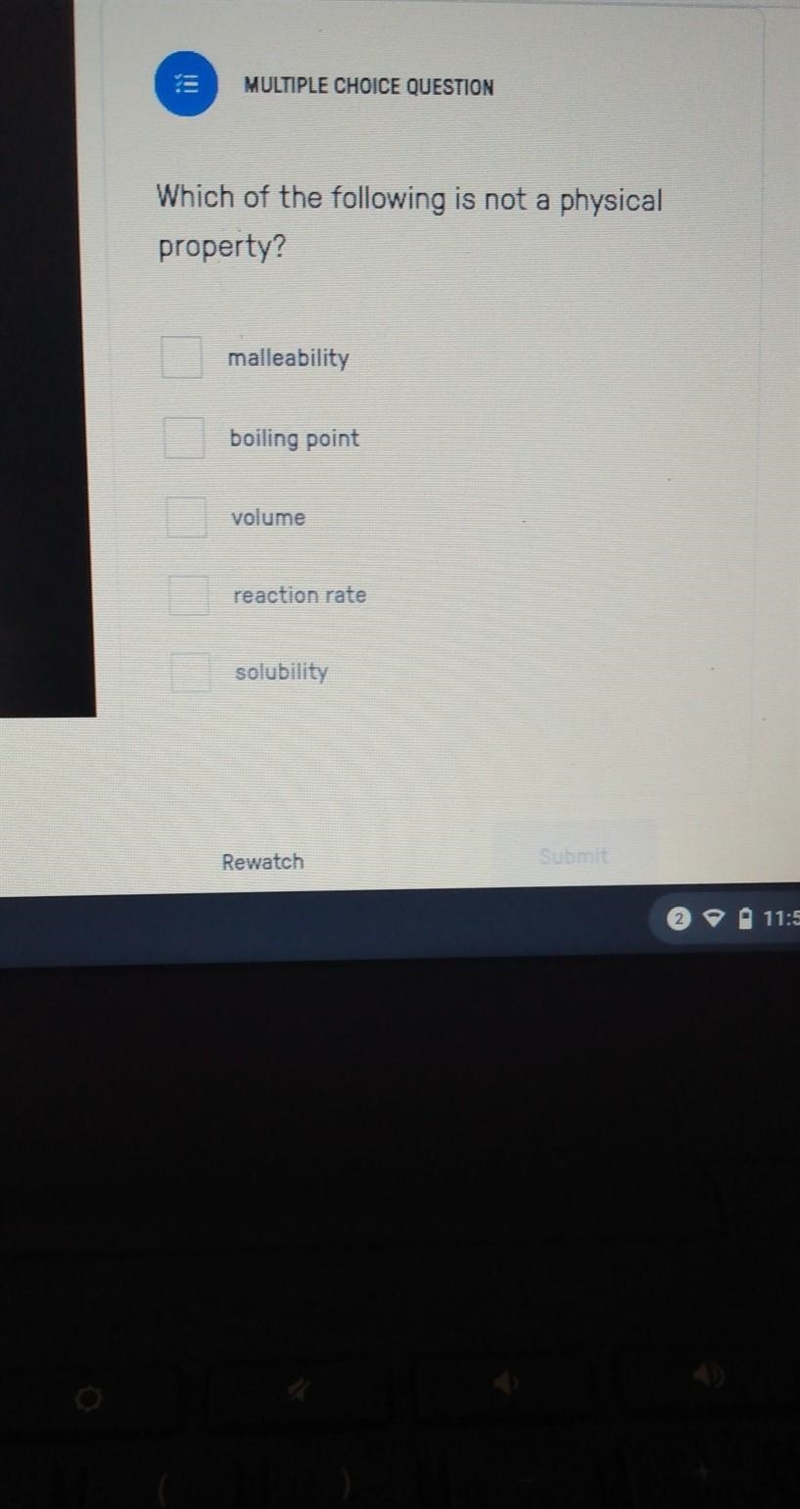 Which of the following is not a physical property?​-example-1