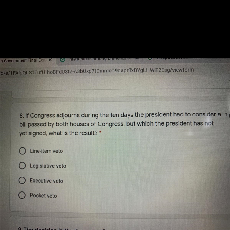 if congress adjourns the ten days the president had to consider a bill passed by both-example-1