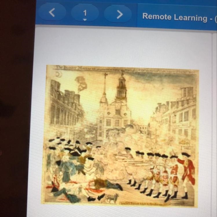 The picture above is a famous engraving by Paul revere of the Boston massacre is an-example-1