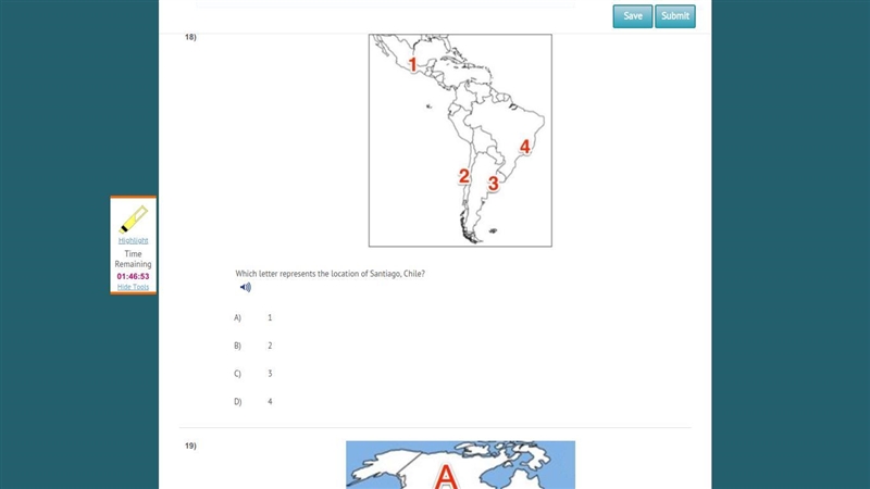 Which letter represents the location of Santiago, Chile?-example-1