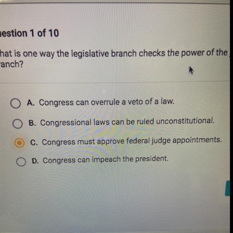 What is one way the legislative branch checks the power of the judicial branch?-example-1