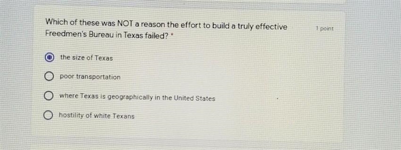 Which of these was NOT a reason the effort to build a truly effective Freedmen's Bureau-example-1