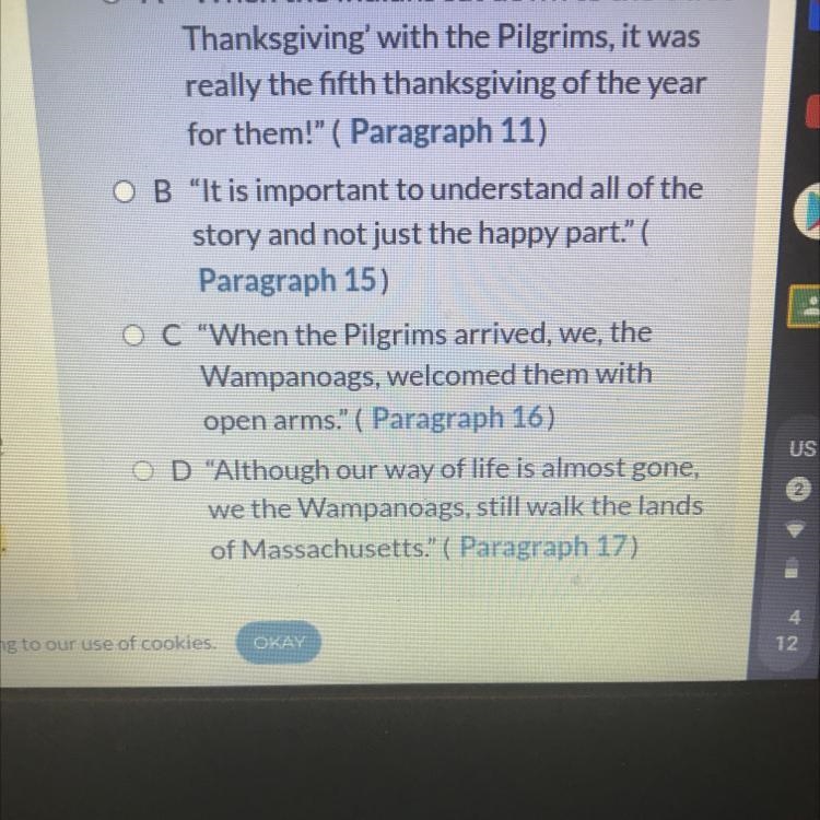 5. PART B:Which of the phrases from the text best support the answer to Part A?-example-1