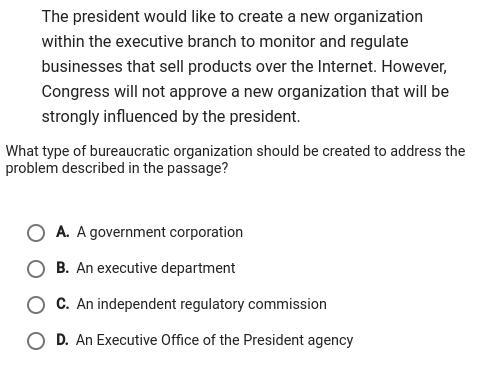 What type of bureaucratic organization should be used to address the problem described-example-1