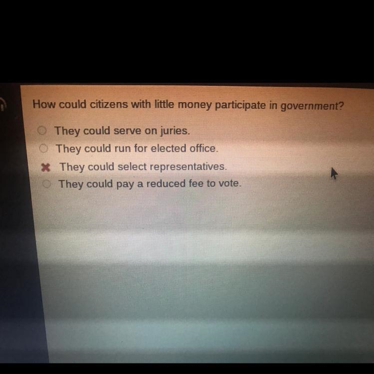 (ASAP PLEASE IM IN THE MIDDLE OF A TEST) How could citizens with little money participate-example-1