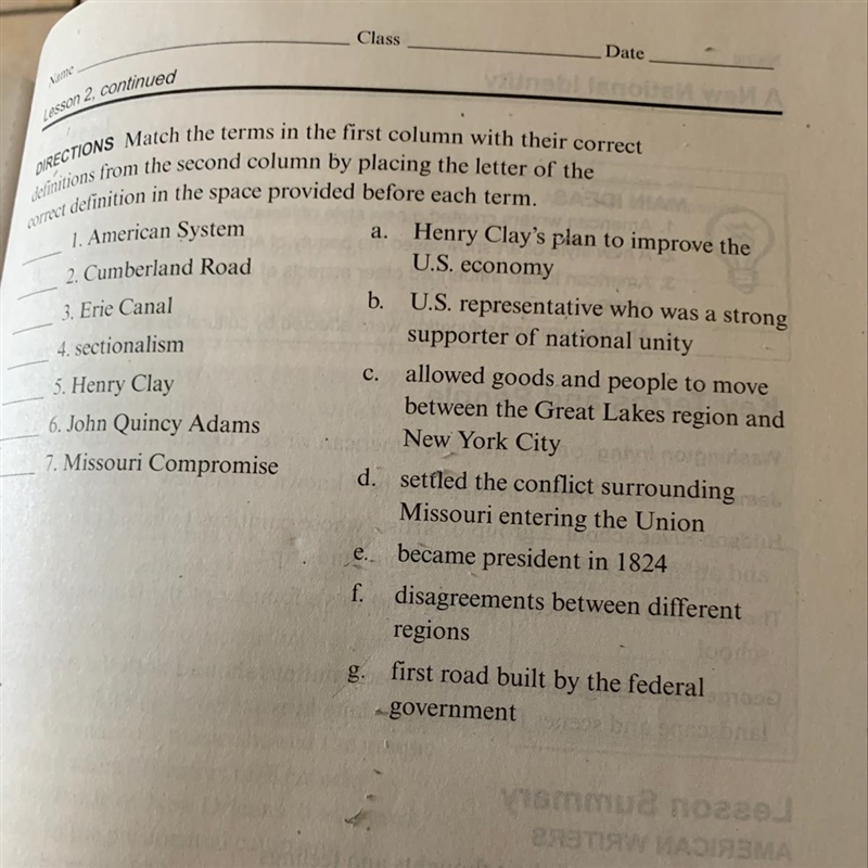 DIRECTIONS Match the terms in the first column with their correct definitions from-example-1