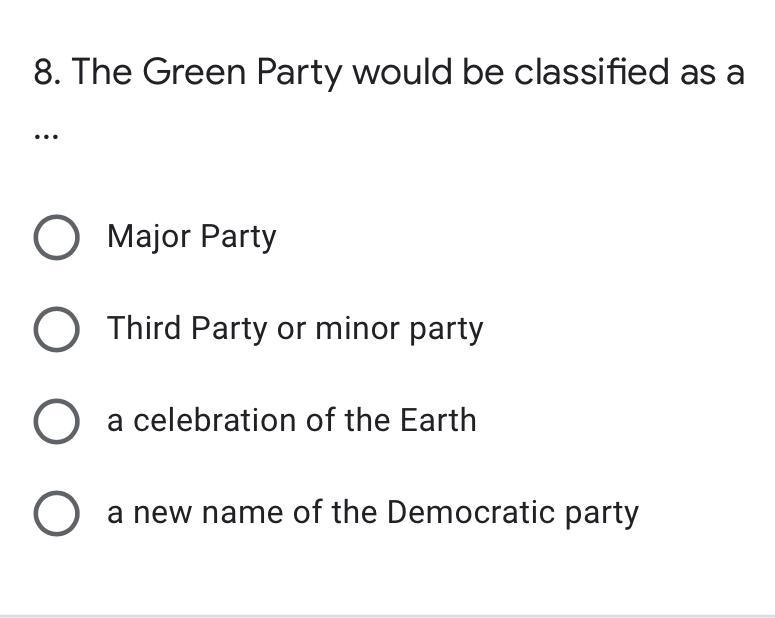 8. The Green Party would be classified as a ...-example-1