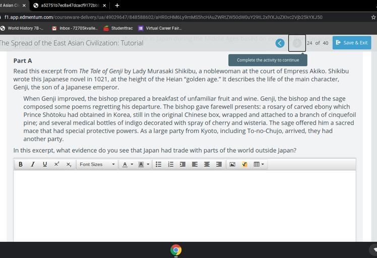 Plz Help! “In this excerpt, what evidence do you see that Japan had trade with parts-example-1