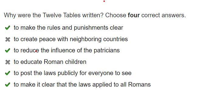 Why were the twelve tables written? choose four correct answers. A.to make the rules-example-1