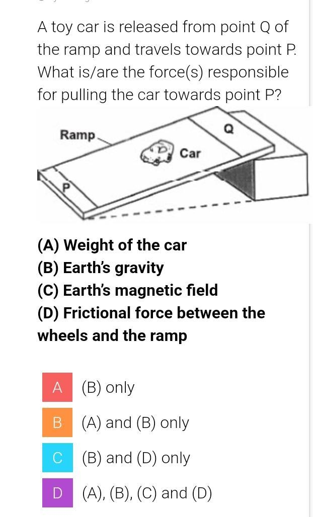 A toy car is released from point Q of the ramp and travels towards point P. What is-example-1