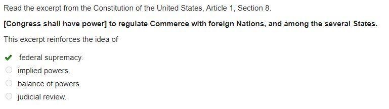 Read the excerpt from the Constitution of the United States, Article 1, Section 8.[Congress-example-1