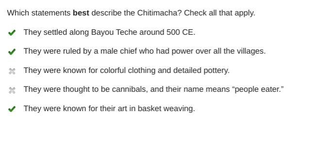 Which statements best describe the Chitimacha? Check all that apply. They settled-example-1