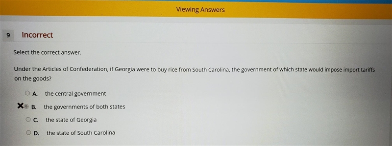 Under the Articles of Confederation, if Georgia were to buy rice from South Carolina-example-1