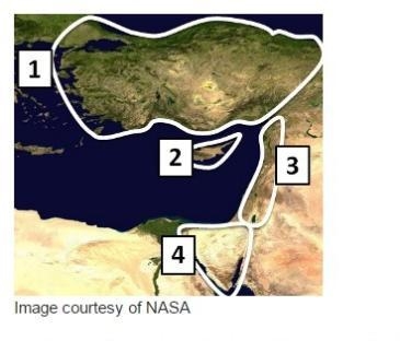 On the map above, the region located at Number 3 is known as __________. A. Asia Minor-example-1