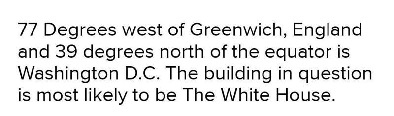 Name the building that is located at 39° North and 77.3° West?​-example-1