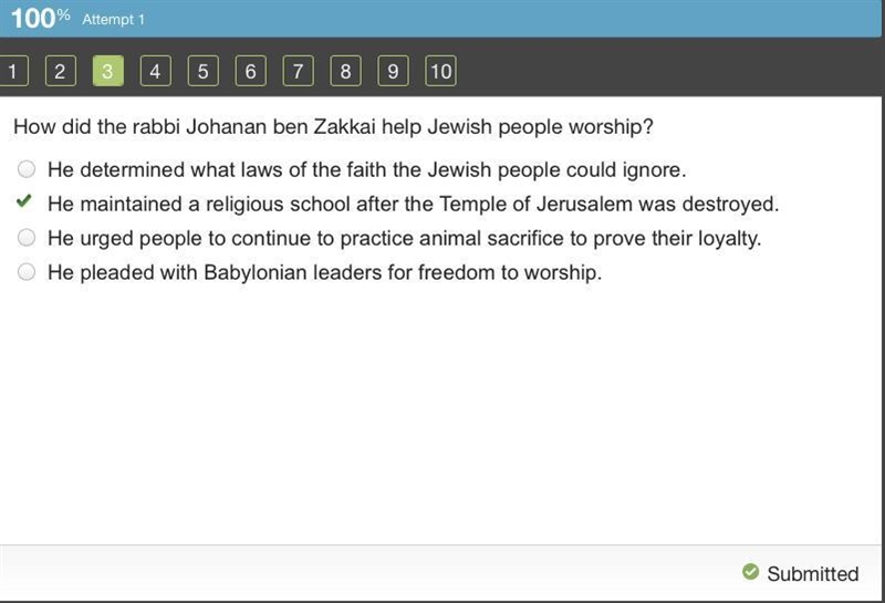 How did the rabbi Johanan ben Zakkai help Jewish people worship? He determined what-example-1