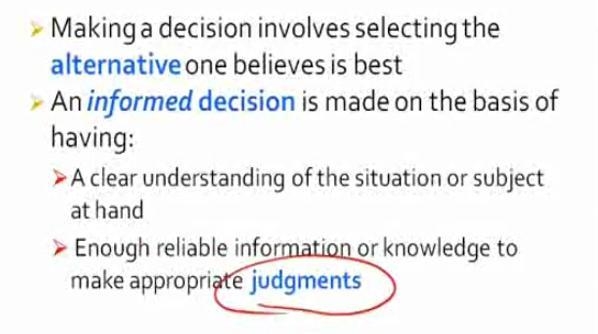 An informed decision is made on the basis of having enough reliable information or-example-1