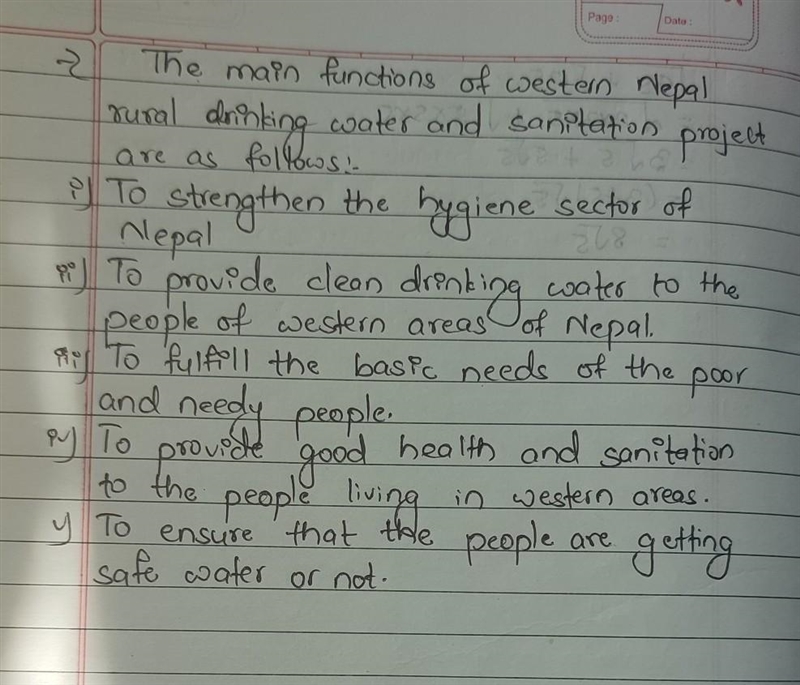 Write down the main function of Western Nepal rural drinking water and sanitation-example-1