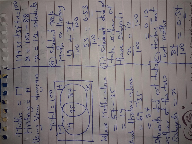 In a high school graduating class of 100 students, 54 studied mathematics, 69 studied-example-1