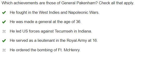 Which achievements are those of General Pakenham? Check all that apply. 1.He fought-example-1