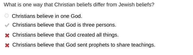 What is one way that Christian beliefs differ from Jewish beliefs? Christians believe-example-1