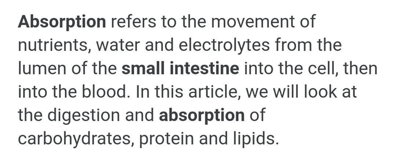 What is absorption in small intestine ​-example-1