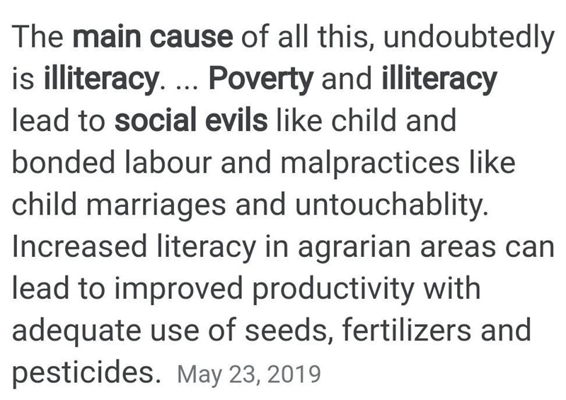 "Illiteracy and poverty are the main causes of social evils! Do you agree with-example-1