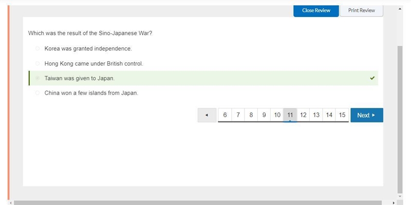 "Which was the result of the Sino-Japanese War?" China won a few islands-example-1